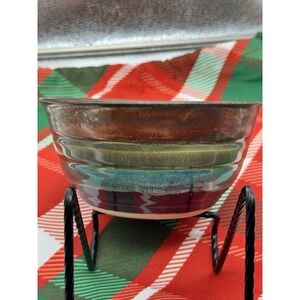 JA Handmade Stoneware Studio Ceramic Art Bowl Colorful Layered Signed 2021 Spun